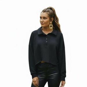 NWT Black Distressed Ripped Cropped Sweater